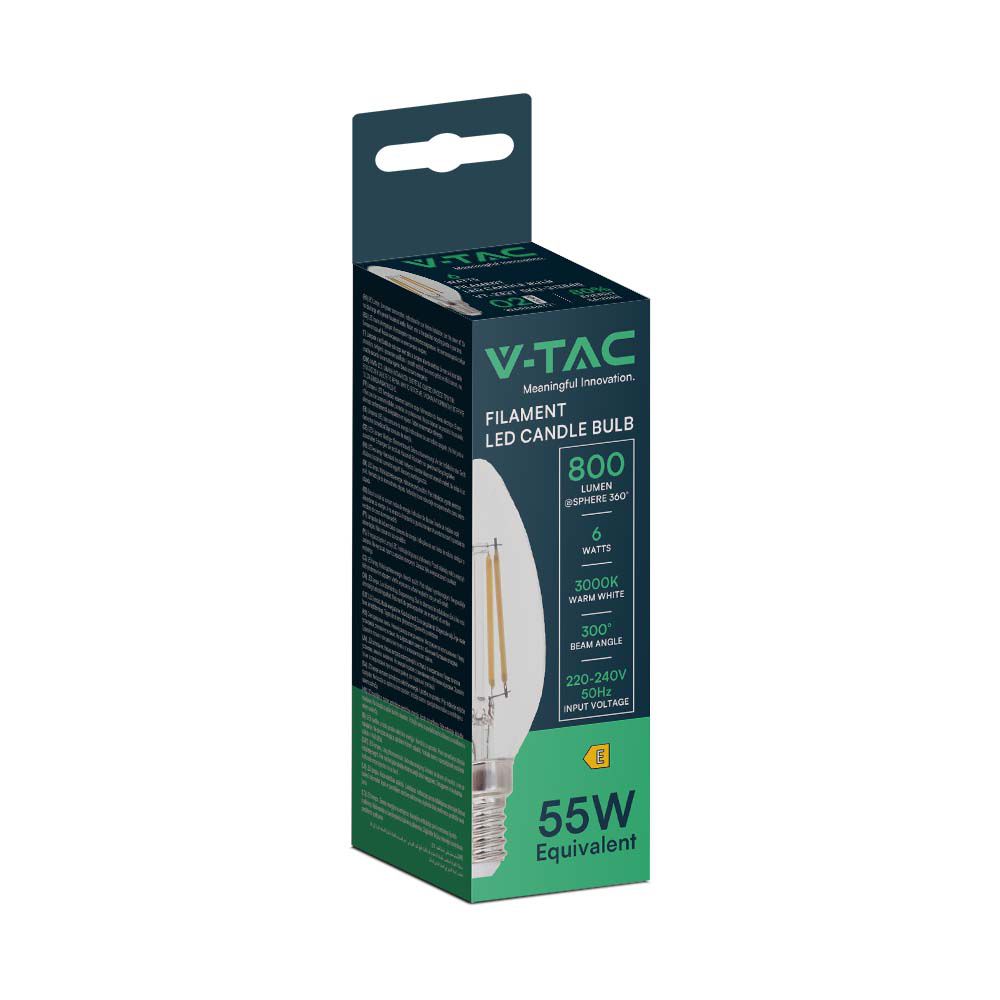6W C35 Filament / Klosz Transparentny/ Barwa:3000K / Trzonek: E14 / Skuteczność: 130lm/W