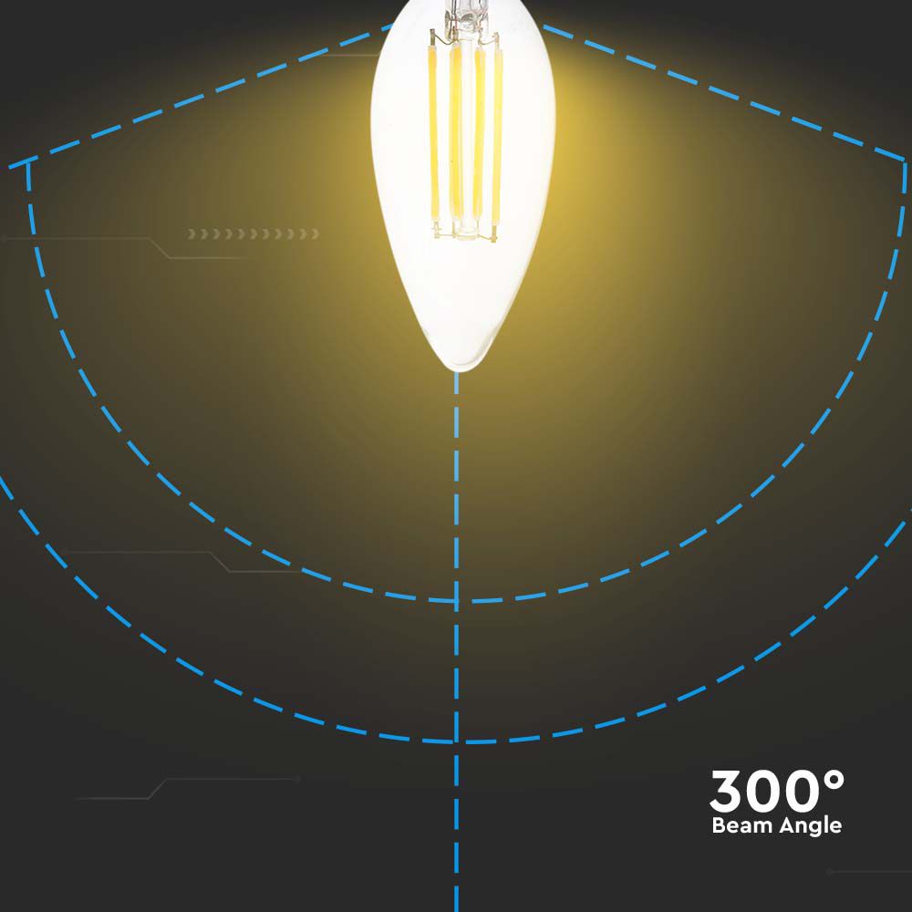 6W C35 Filament / Klosz Transparentny/ Barwa:3000K / Trzonek: E14 / Skuteczność: 130lm/W