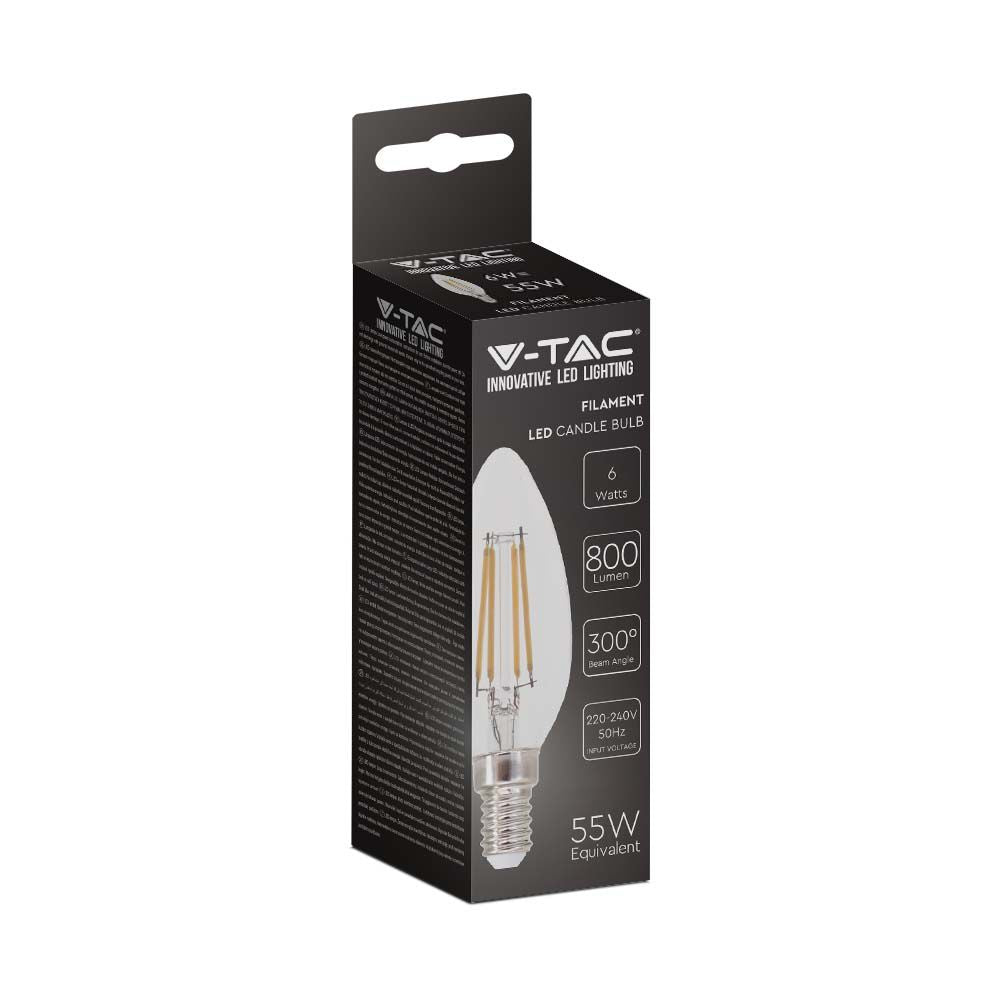 6W C35 Filament / Klosz Transparentny/ Barwa:6500K / Trzonek: E14 / Skuteczność: 130lm/W