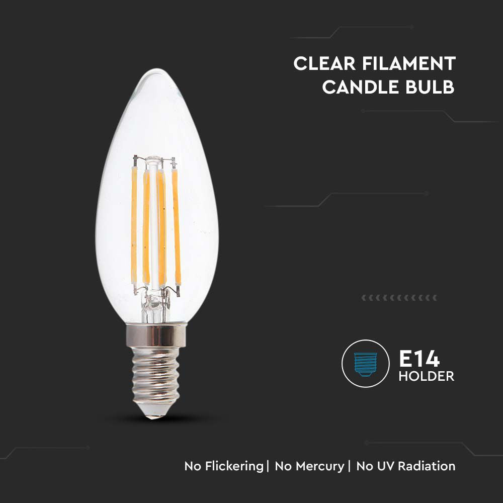 6W C35 Filament / Klosz Transparentny/ Barwa:6500K / Trzonek: E14 / Skuteczność: 130lm/W