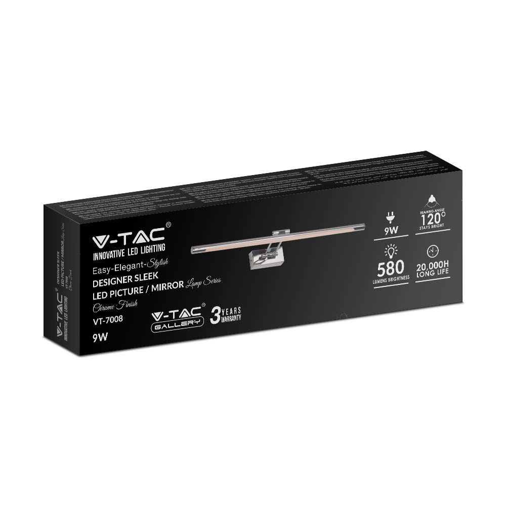 9W Kinkiet LED / Lustra - obrazy / Chrom / Barwa:3000K