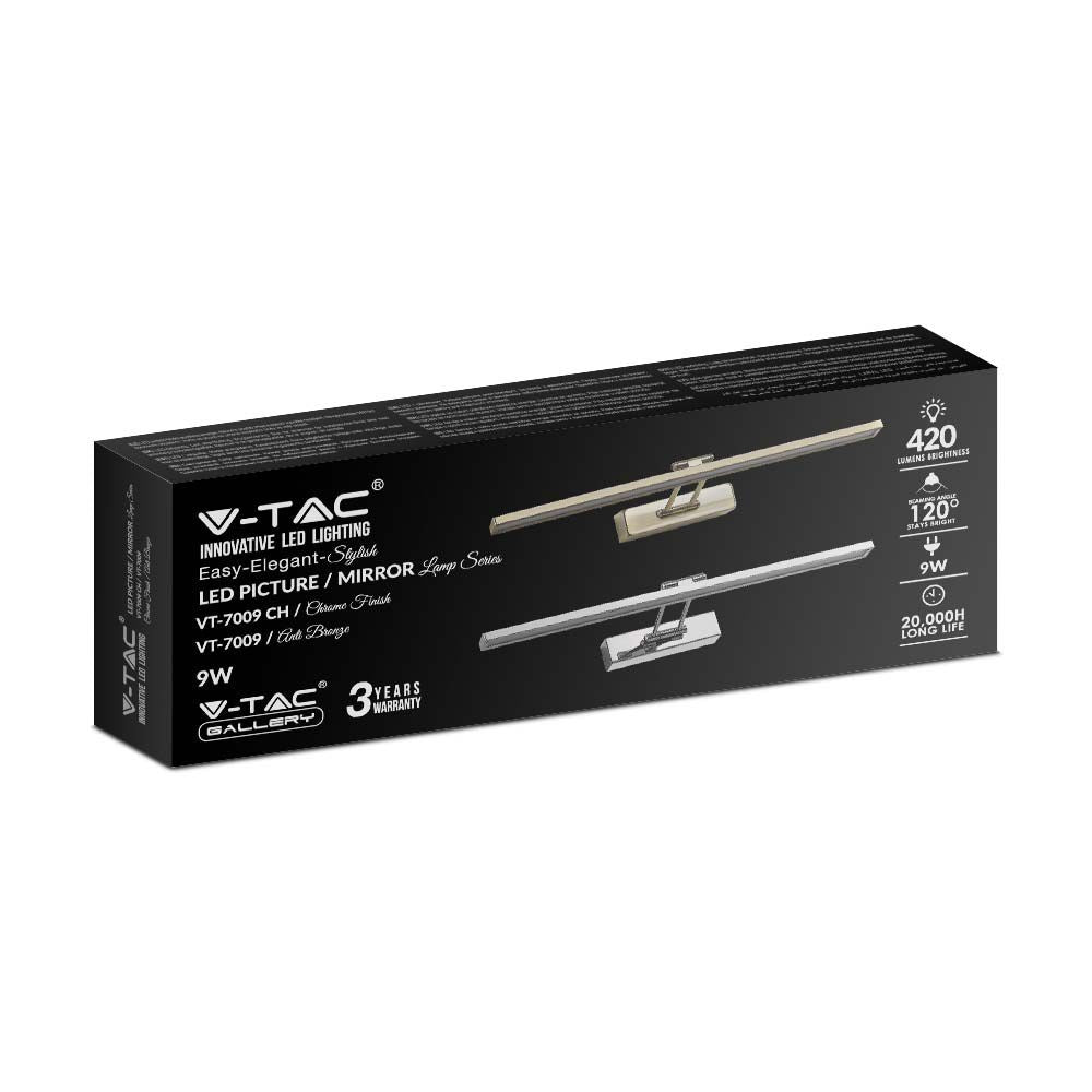 8W Kinkiet LED prostokąt / Lustra - obrazy / Chrom / Barwa: 3000K