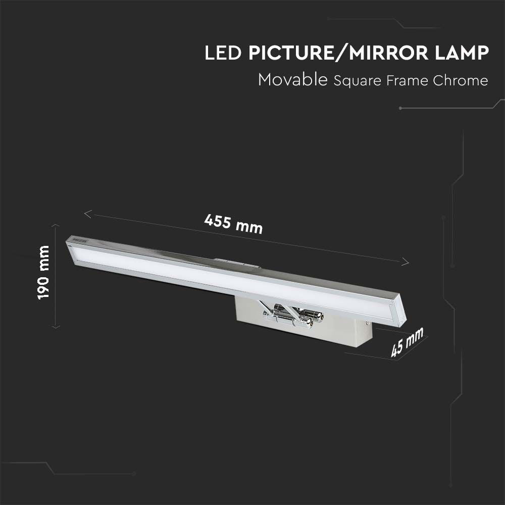 8W Kinkiet LED prostokąt / Lustra - obrazy / Chrom / Barwa: 3000K