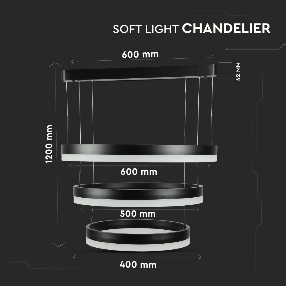 92W Lampa Wisząca / Klosz: Aluminium / Barwa:3000K / Ściemniana / Czarny