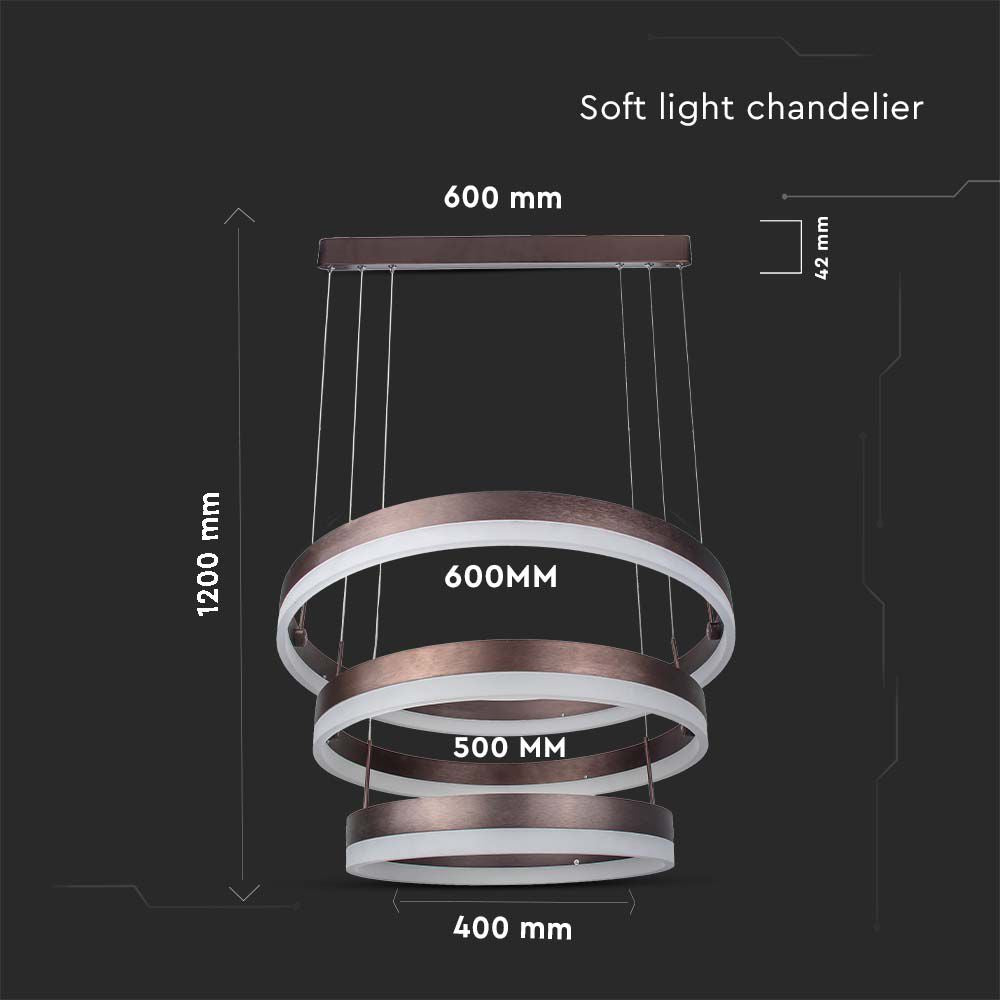 92W Lampa Wisząca / Klosz: Aluminium / Barwa:3000K / Ściemniana / Brązowy