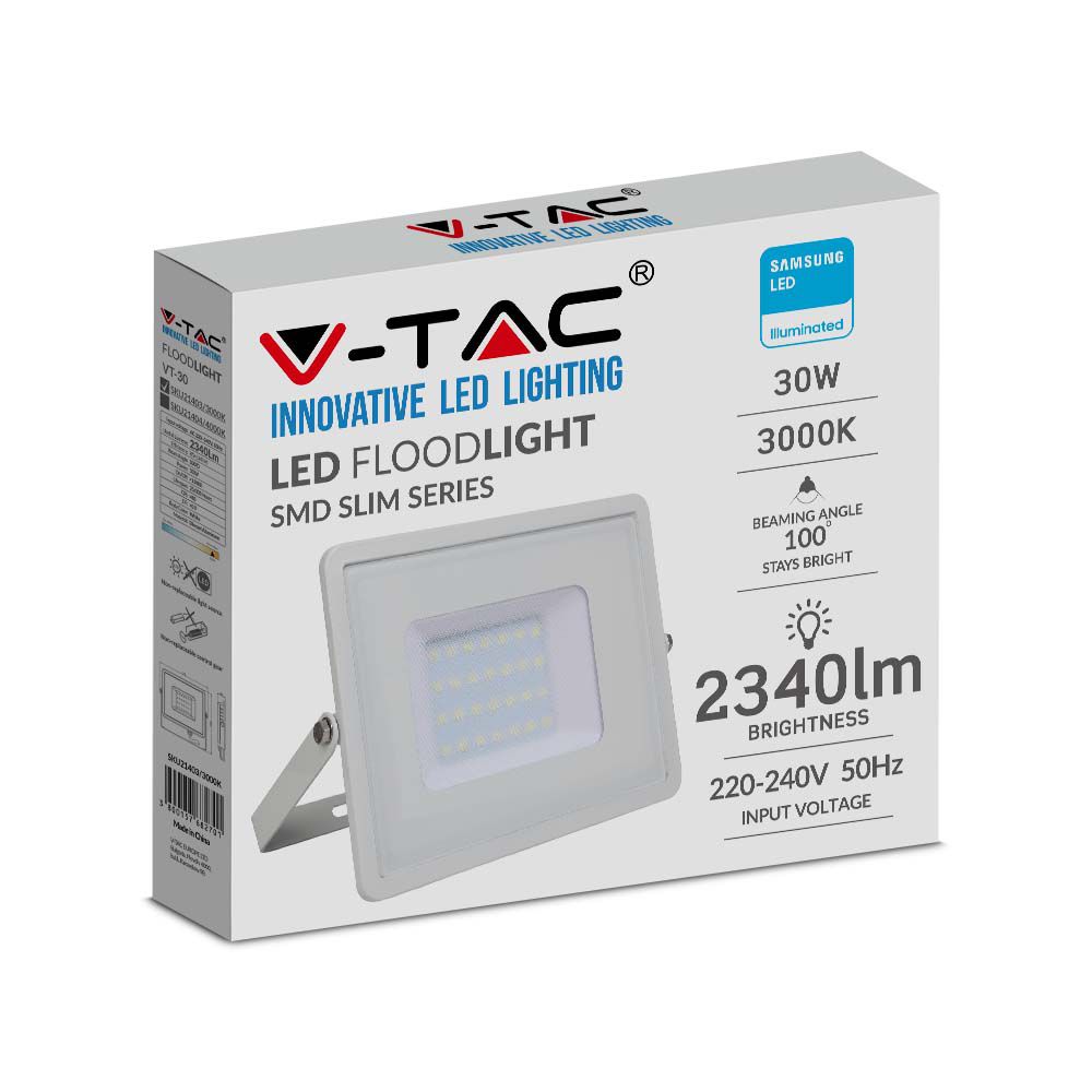 30W Naświetlacz LED SMD / Chip SAMSUNG / Barwa:3000K / Obudowa: Biała