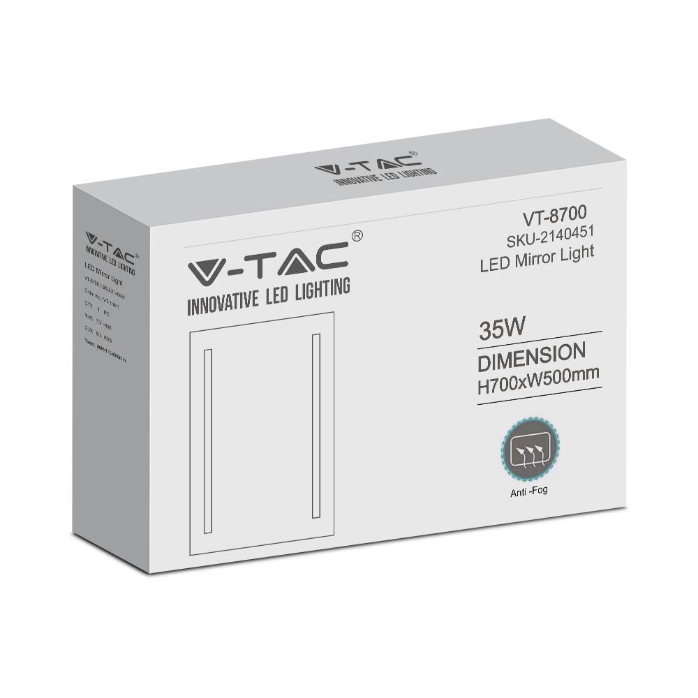 35W Lustro z podświetleniem LED z wyłącznikiem / Anti fog / Barwa:6400K / Wymiary:700x500mm