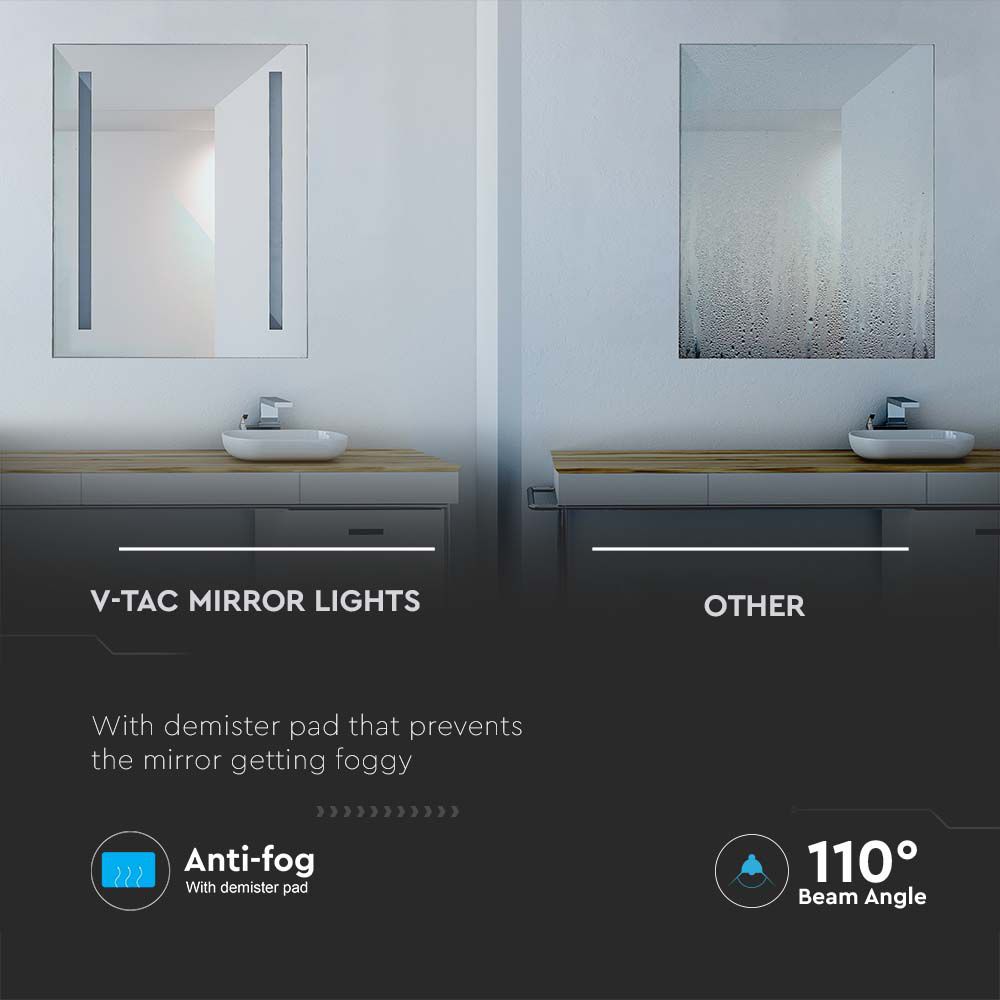 42W Lustro z podświetleniem LED z wyłącznikiem / Anti fog / Barwa:6400K / Wymiary: 800x600mm