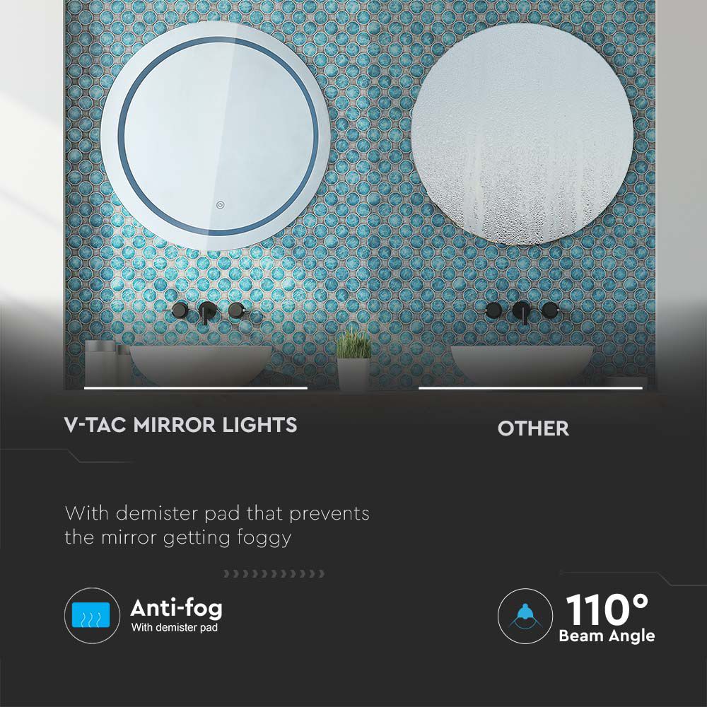 25W Lustro z podświetleniem LED z wyłącznikiem / Anti fog / Barwa: 3w1 / Wymiary: 600x600mm