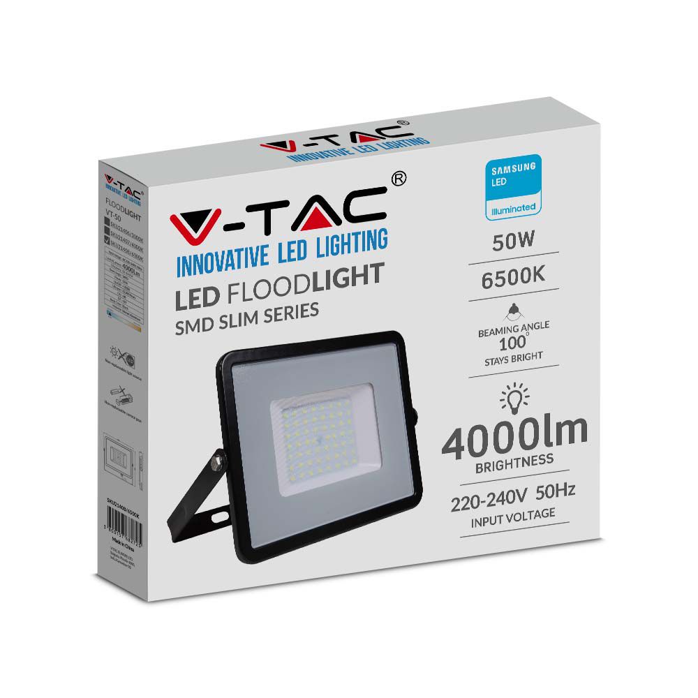 50W Naświetlacz LED SMD / Chip SAMSUNG / Barwa:6500K / Obudowa: Czarna