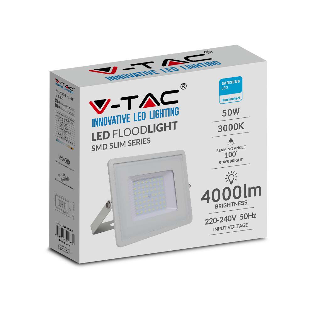 50W Naświetlacz LED SMD / Chip SAMSUNG / Barwa:3000K / Obudowa: Biała