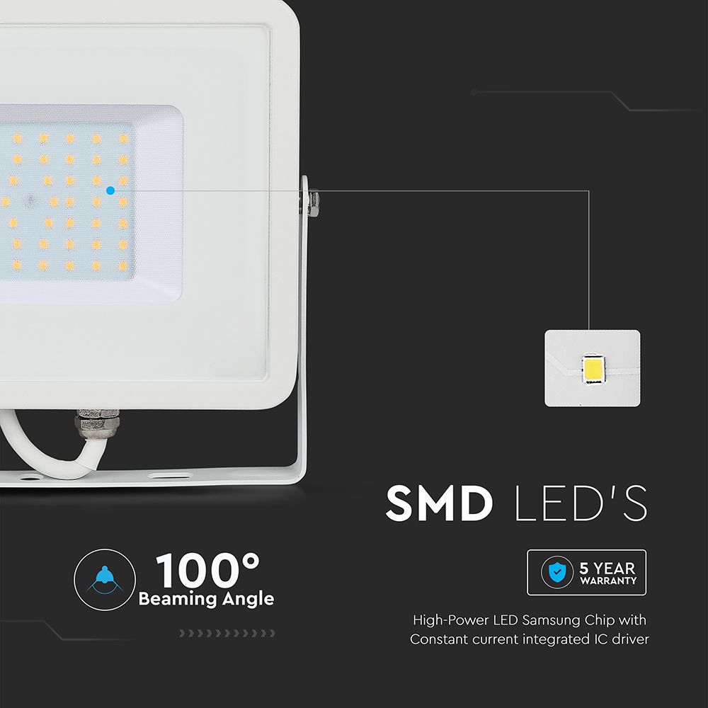 50W Naświetlacz LED SMD / Chip SAMSUNG / Barwa:3000K / Obudowa: Biała