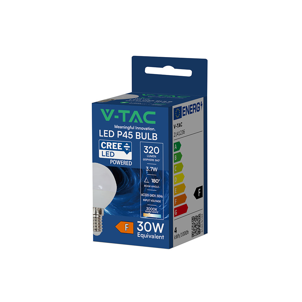 3.7W Żarówka LED P45 / Chip CREE / Barwa:3000K / Trzonek:E14 / 6 Lat gwarancji