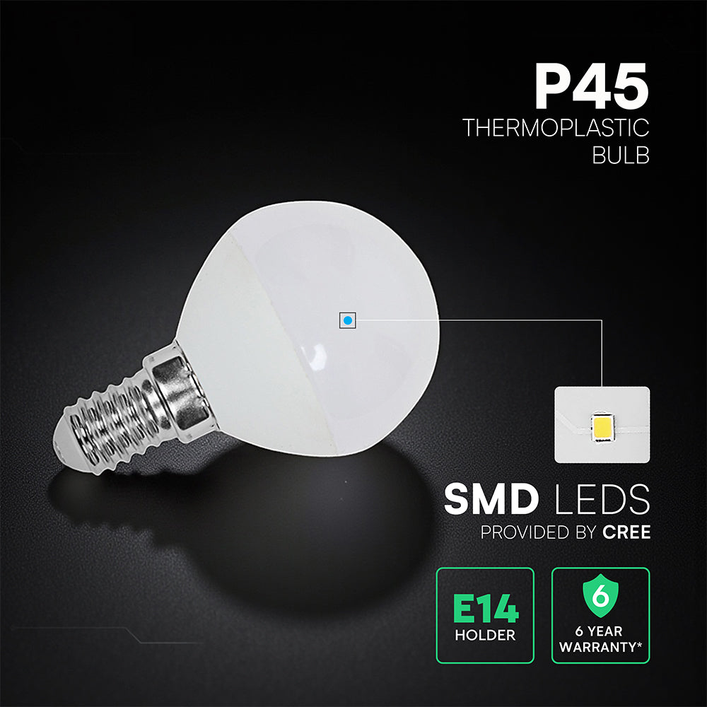 3.7W Żarówka LED P45 / Chip CREE / Barwa:3000K / Trzonek:E14 / 6 Lat gwarancji