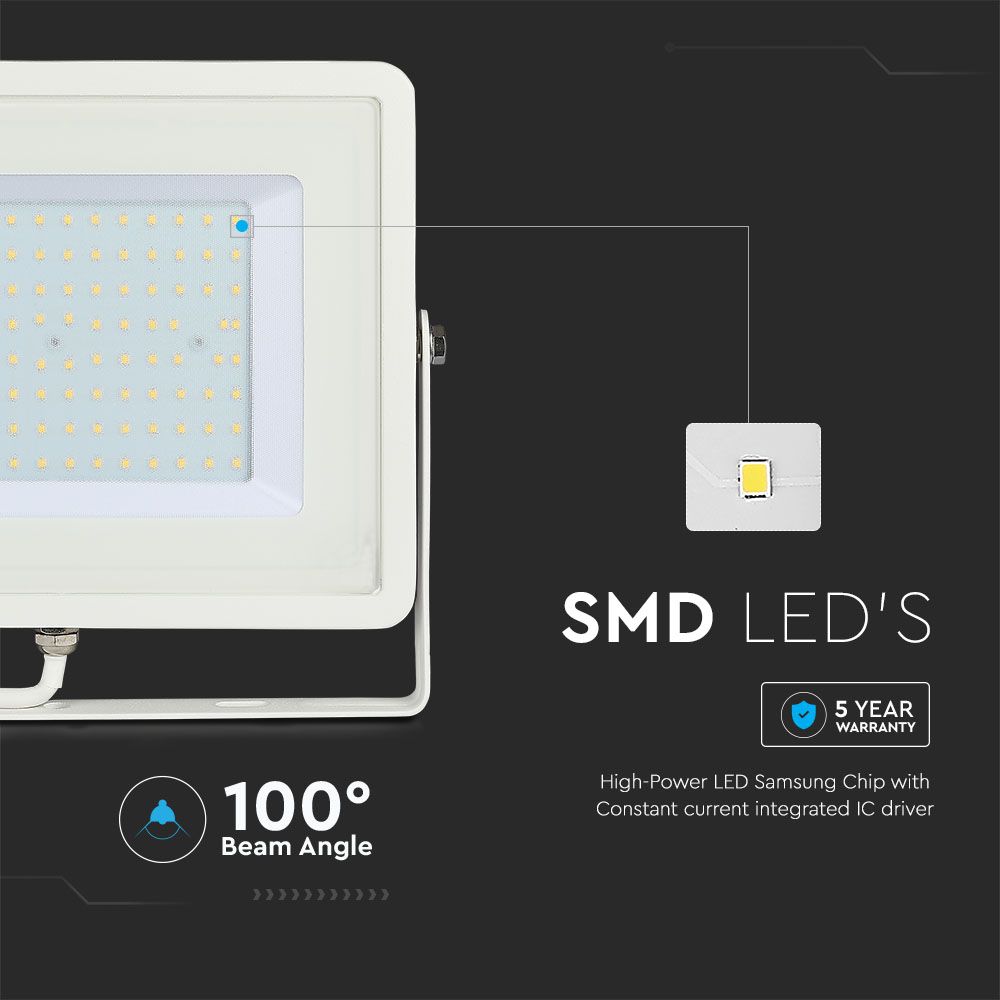 100W Naświetlacz LED SMD / Chip SAMSUNG / Barwa:6500K / Obudowa: Biała