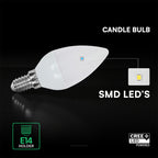 4.5W C35 Żarówka LED / Chip CREE / Barwa:3000K / Trzonek:E14 / 6 Lat gwarancji