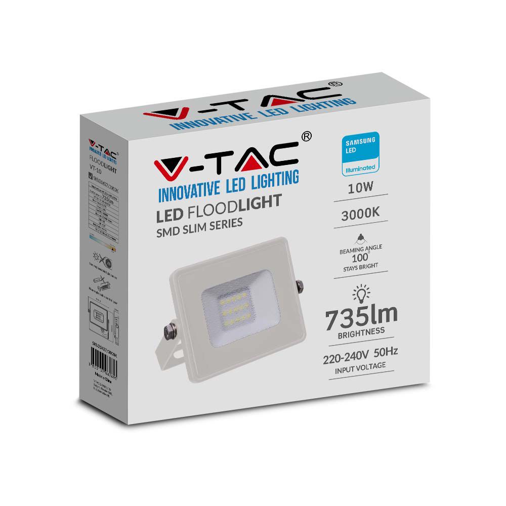10W Naświetlacz LED SMD / Chip SAMSUNG / Barwa:3000K / Obudowa: Biała