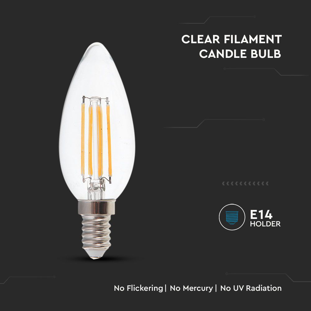 4W C35 Żarówka LED Filament / Klosz Transparentny / Barwa:3000K / Trzonek:E14