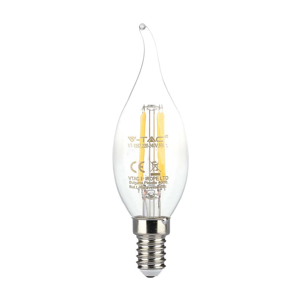 4W CF37 Żarówka LED Filament / Klosz Transparentny / Barwa:3000K / Trzonek:E14