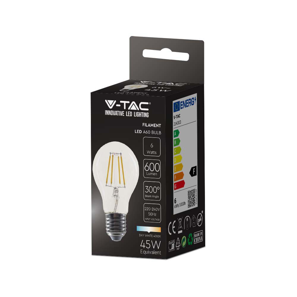 6W A60 Żarówka LED Filament / Klosz Transparentny /Barwa:4000K / Trzonek:E27