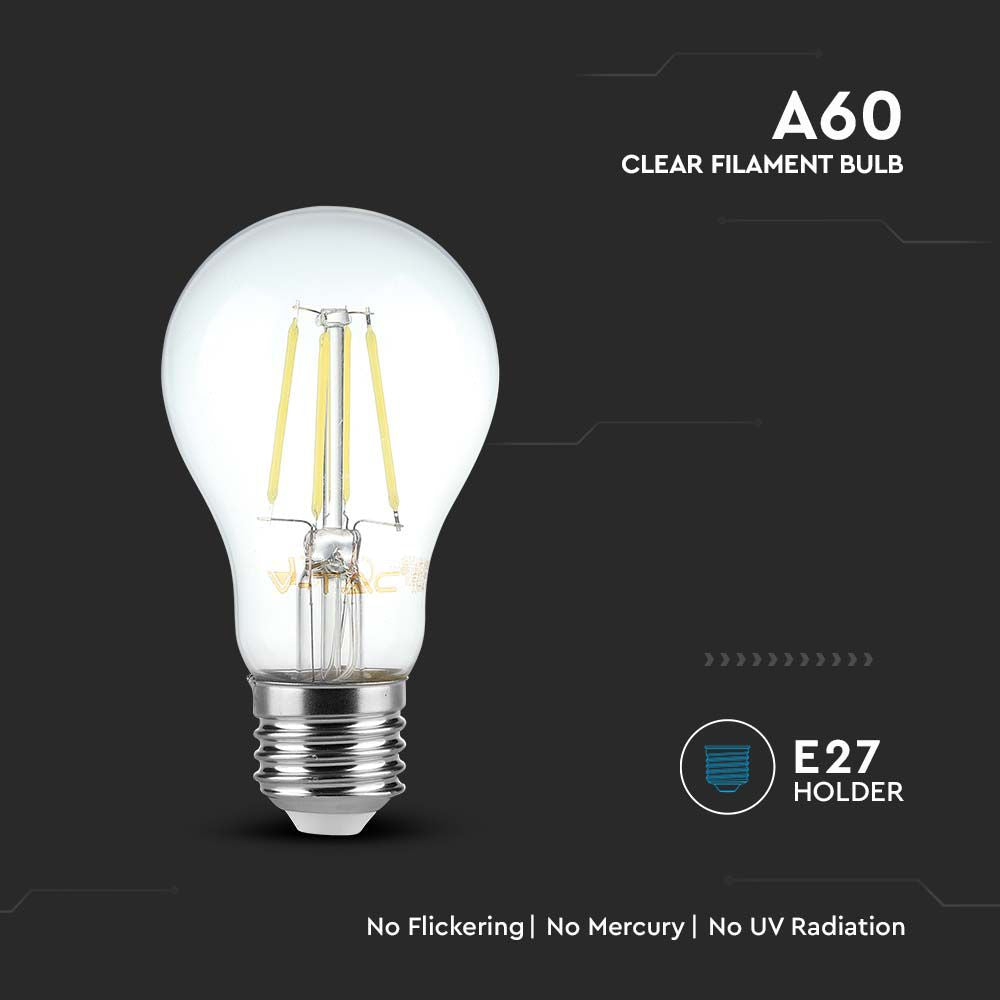 6W A60 Żarówka LED Filament / Klosz Transparentny /Barwa:4000K / Trzonek:E27