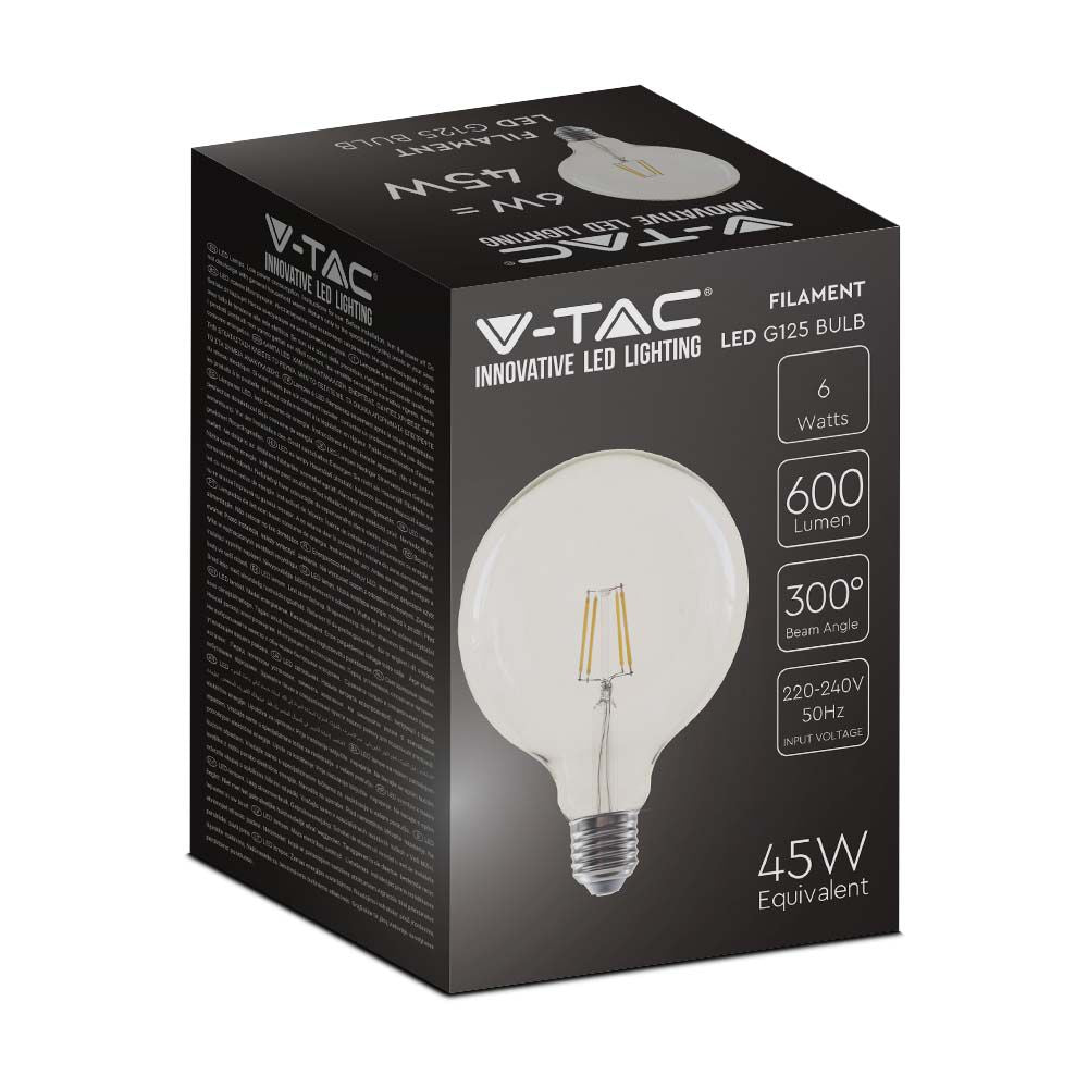 6W G125 Żarówka LED Filament / Klosz Transparentny /Barwa:3000K / Trzonek:E27