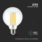 6W G95 Żarówka LED Filament / Klosz Transparentny / Barwa:3000K / Trzonek:E27