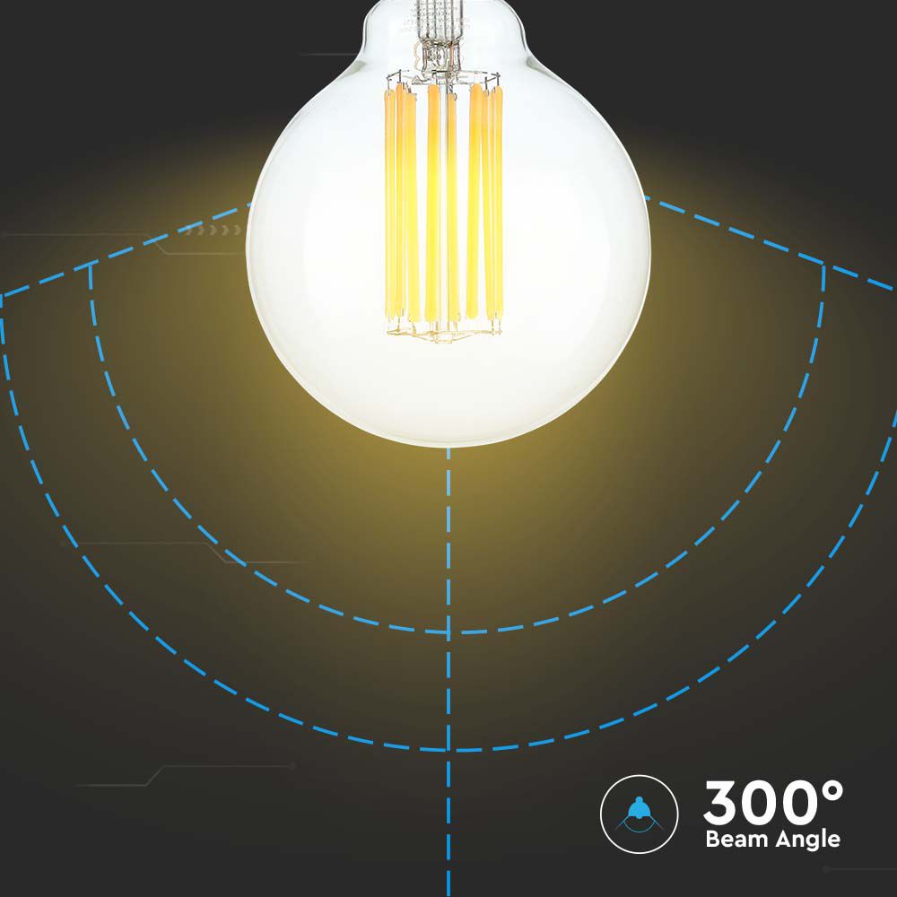 6W G95 Żarówka LED Filament / Klosz Transparentny / Barwa:3000K / Trzonek:E27