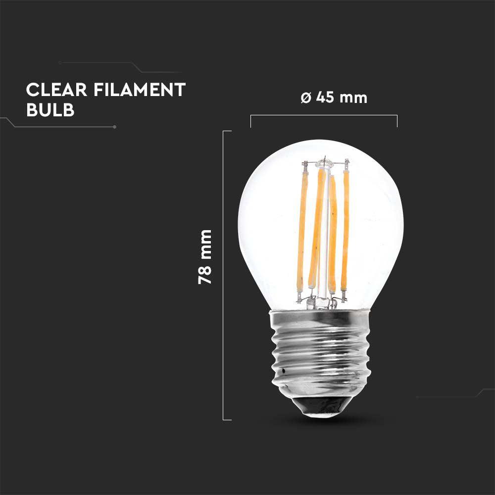 4W G45 Żarówka LED Filament / Klosz Transparentny / Barwa:3000K / Trzonek:E27