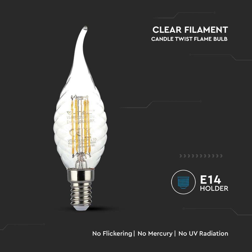 4W CF37 Żarówka LED Filament Twist / Klosz Transparentny / Barwa:3000K / Trzonek:E14