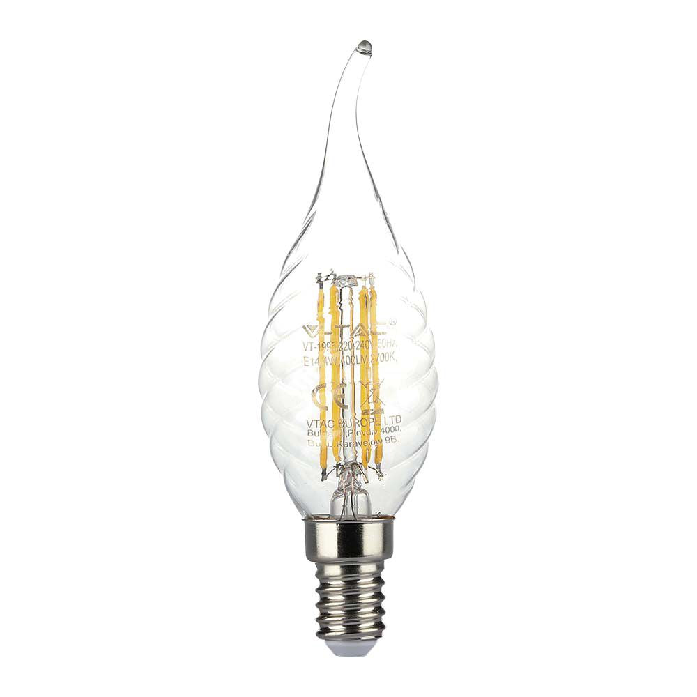 4W CF37 Żarówka LED Filament Twist / Klosz Transparentny / Barwa:3000K / Trzonek:E14