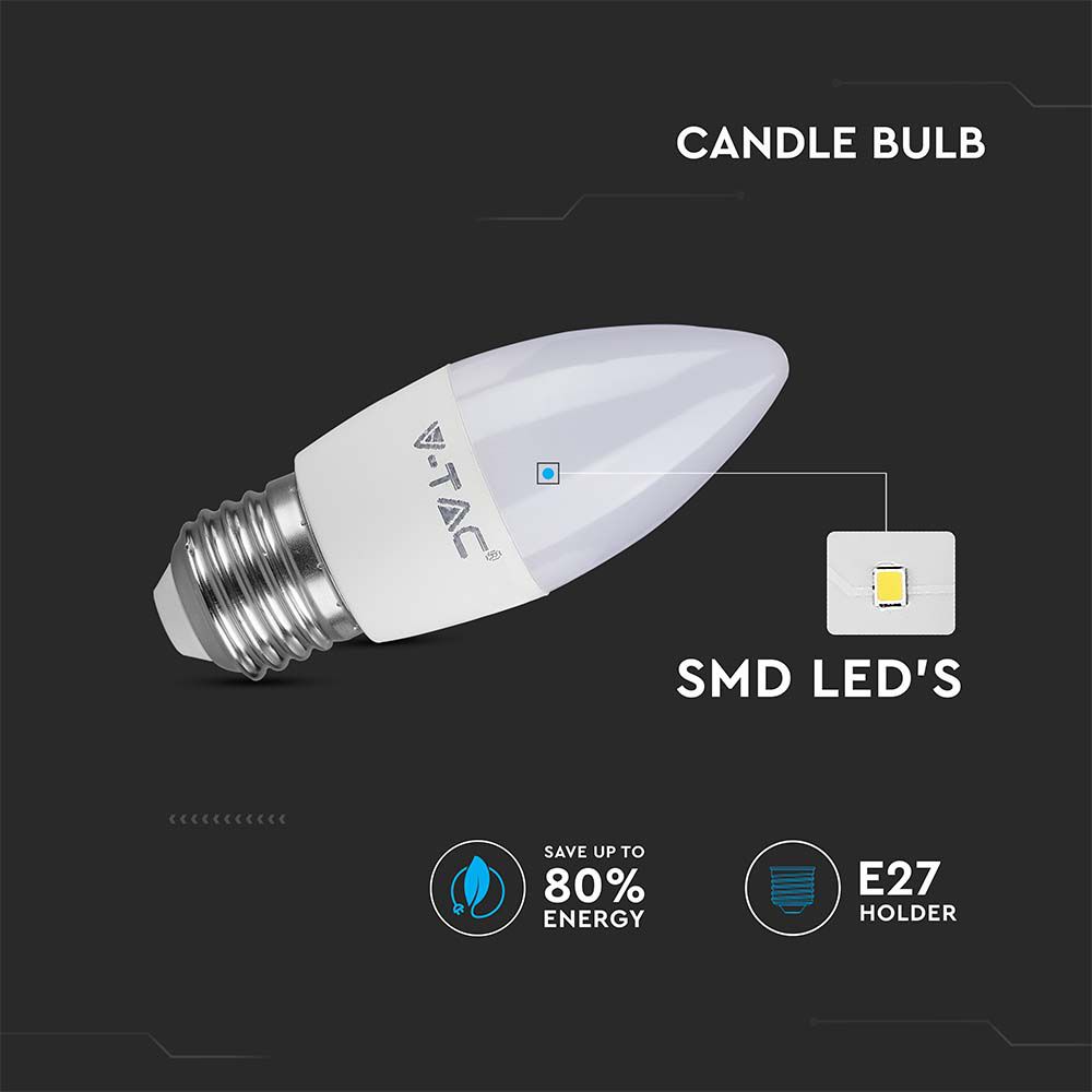 4.5W Żarówka LED C35 / Barwa:6500K / Trzonek: E27