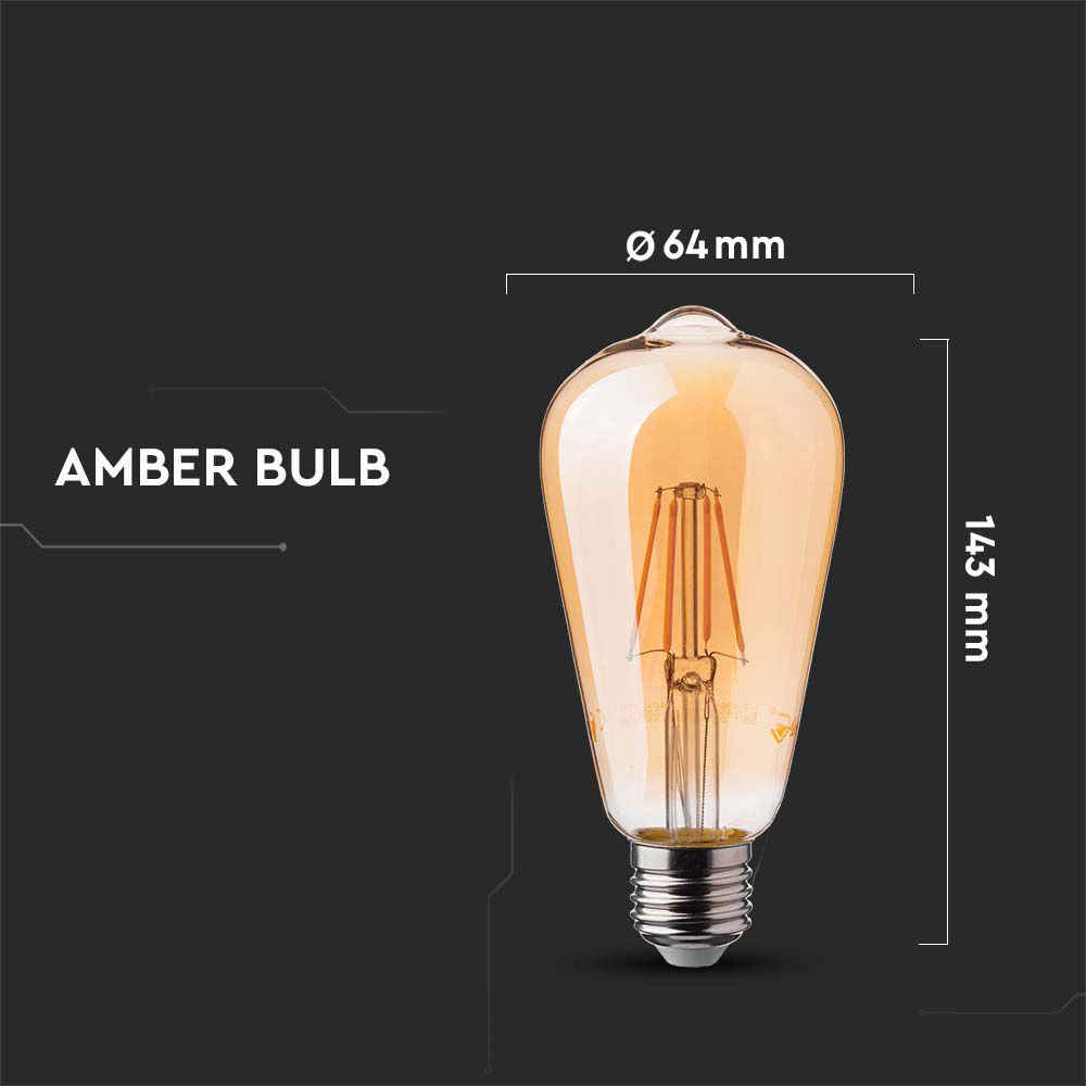 6W LED ST64 Żarówka LED Filament / Klosz: Bursztynowy / Barwa:2200K / Trzonek:E27