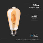 6W LED ST64 Żarówka LED Filament / Klosz: Bursztynowy / Barwa:2200K / Trzonek:E27