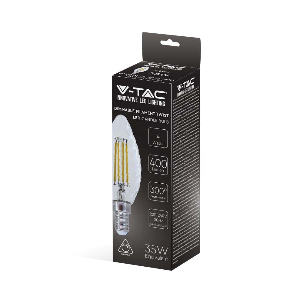 4W Twist C35 Żarówka LED Filament / Barwa:3000K / Ściemniana / Trzonek:E14