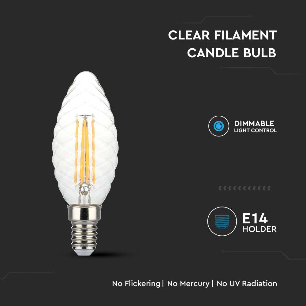 4W Twist C35 Żarówka LED Filament / Barwa:3000K / Ściemniana / Trzonek:E14