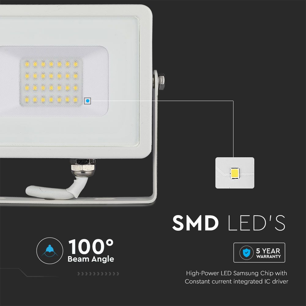 20W Naświetlacz LED SMD / Chip SAMSUNG / Barwa:3000K / Obudowa: Biała