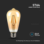 8W ST64 Żarówka LED Filament / Klosz: Bursztynowy / Barwa:2200K / Trzonek:E27