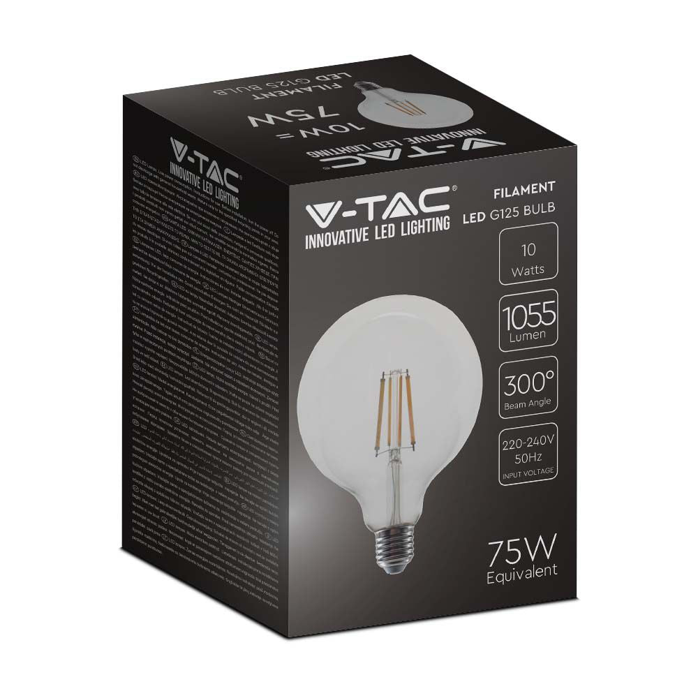10W G125 Żarówka LED Filament / Klosz Transparentny /Barwa:3000K / Trzonek:E27