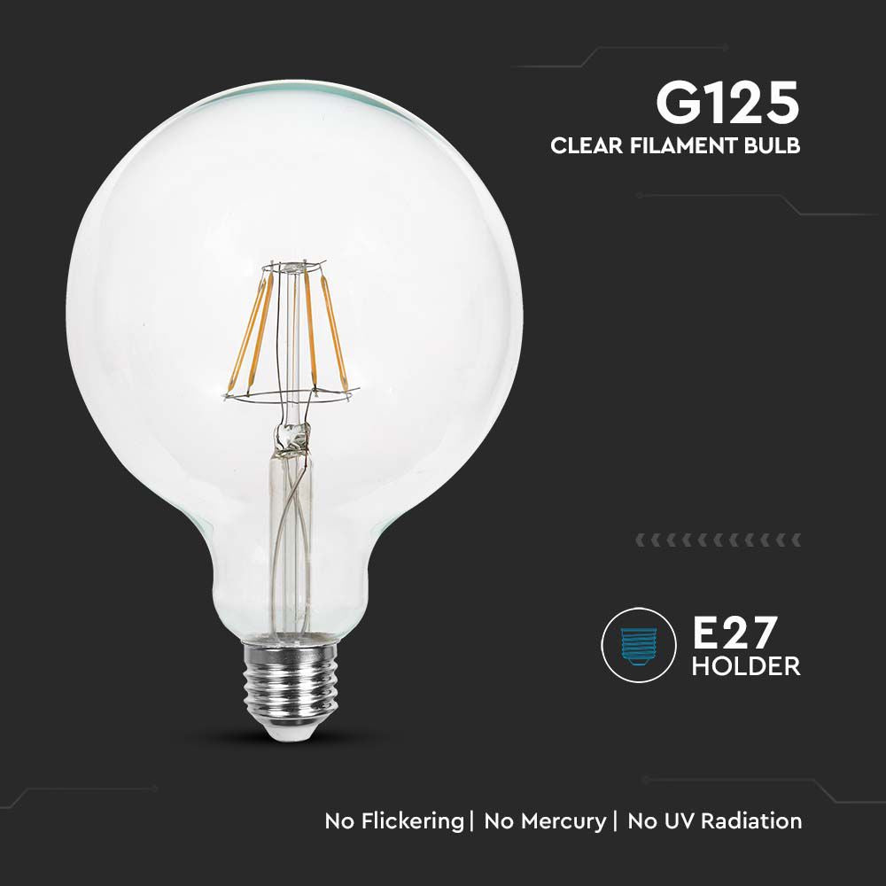 10W G125 Żarówka LED Filament / Klosz Transparentny /Barwa:4000K / Trzonek:E27
