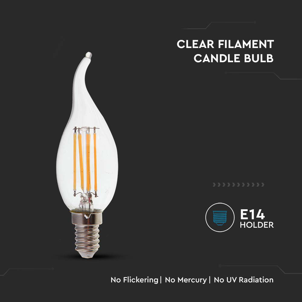 4W CF37 Żarówka LED Filament / Klosz Transparentny / Barwa:4000K / Trzonek:E14