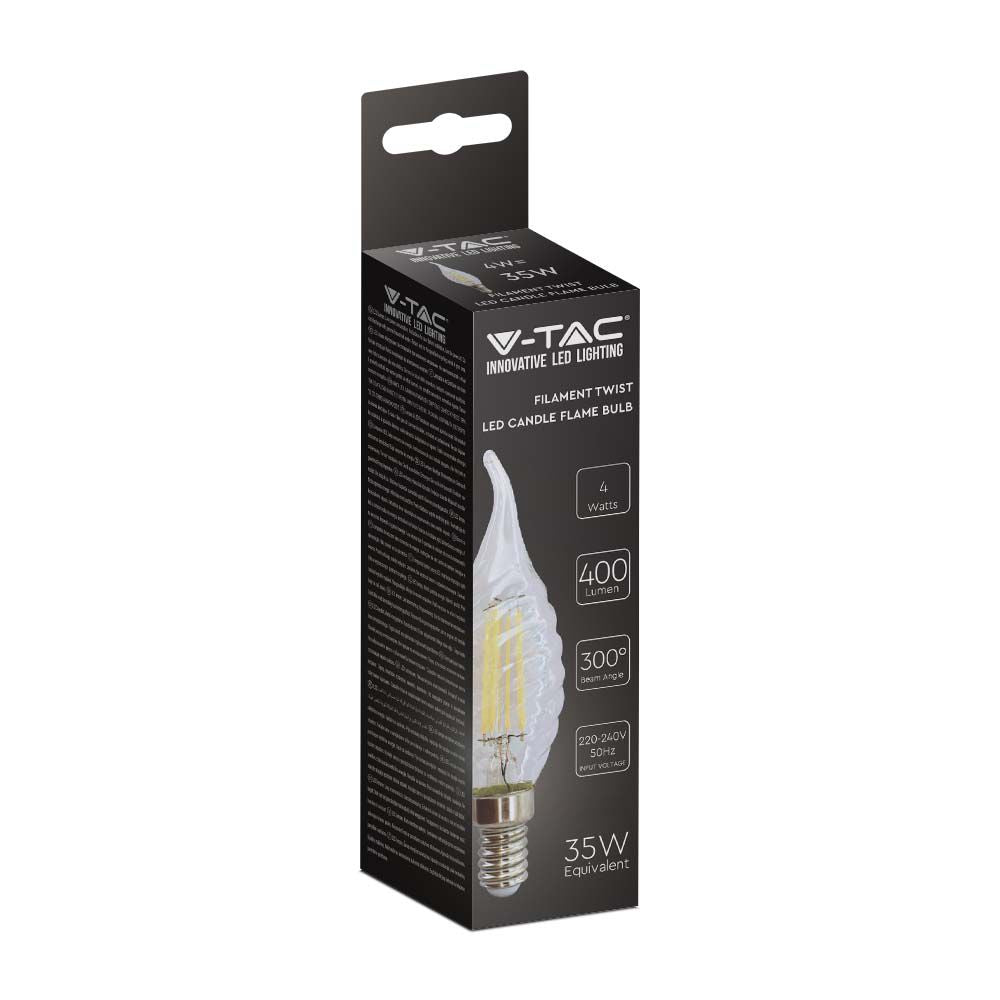 4W CF37 Żarówka LED Filament Twist / Klosz Transparentny / Barwa:4000K / Trzonek:E14