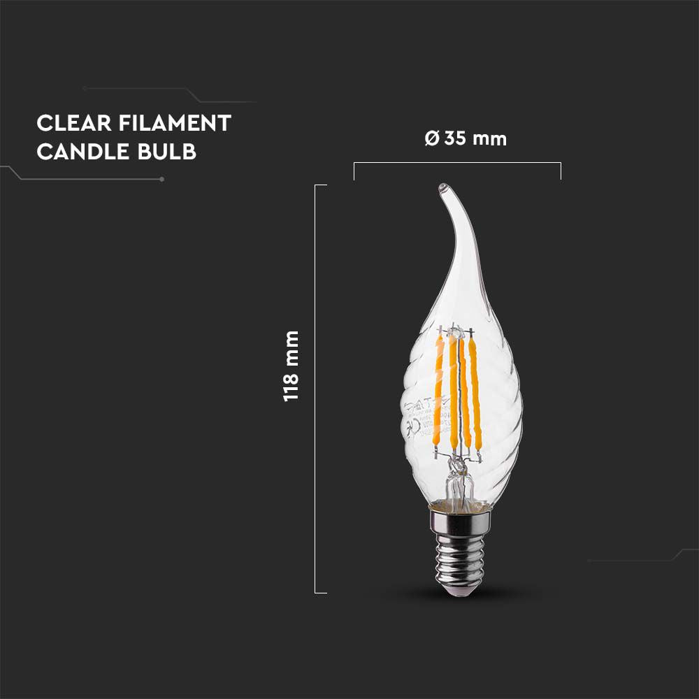 4W CF37 Żarówka LED Filament Twist / Klosz Transparentny / Barwa:4000K / Trzonek:E14