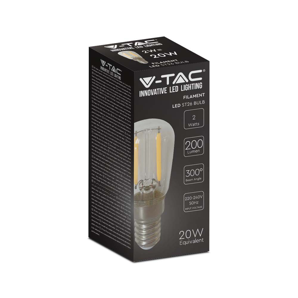 2W ST26 Żarówka LED Filament / Klosz Transparentny / Barwa:6500K / Trzonek:E14