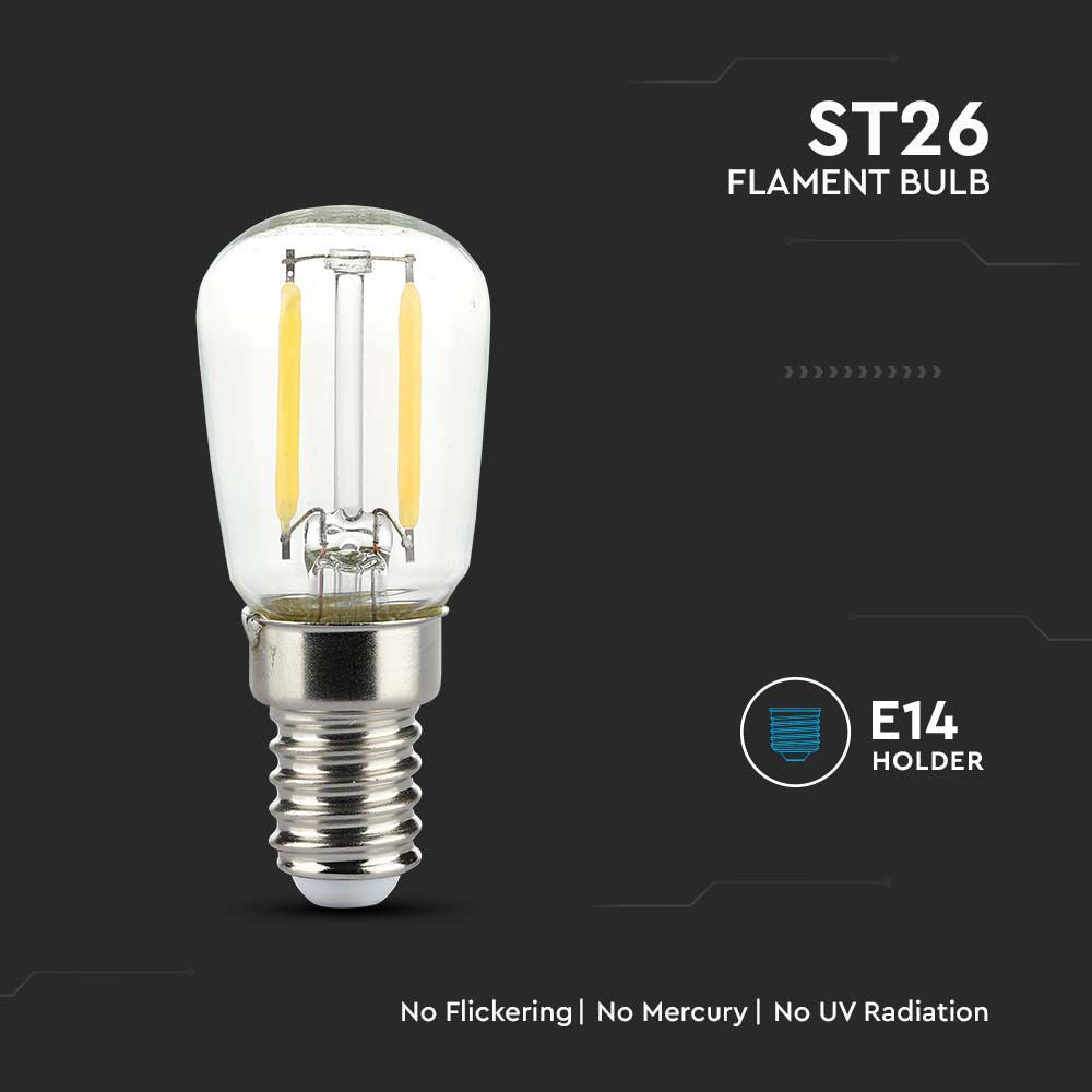 2W ST26 Żarówka LED Filament / Klosz Transparentny / Barwa:3000K / Trzonek:E14