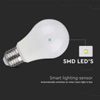 8.5W A60 Żarówka LED z czujnikiem mikrofalowy / Barwa:3000K / Trzonek:E27 / Kąt 200'D