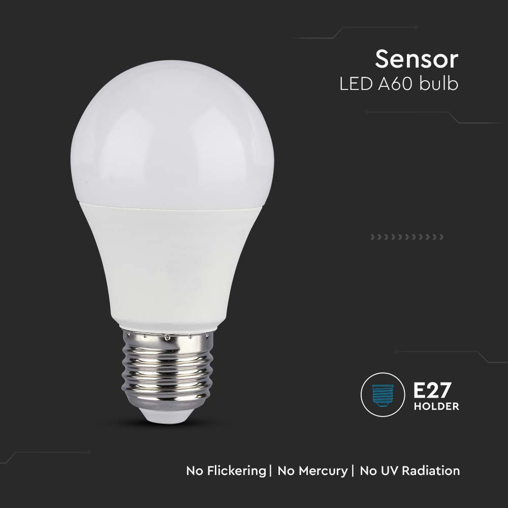 8.5W A60 Żarówka LED z czujnikiem mikrofalowy / Barwa:3000K / Trzonek:E27 / Kąt 200'D