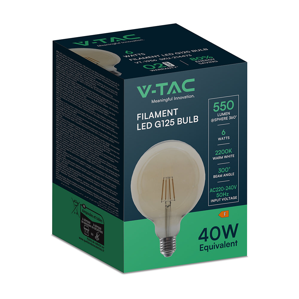 VT-1956 6W LED G125 AMBER COVER FILAMENT BULB 2200K E27