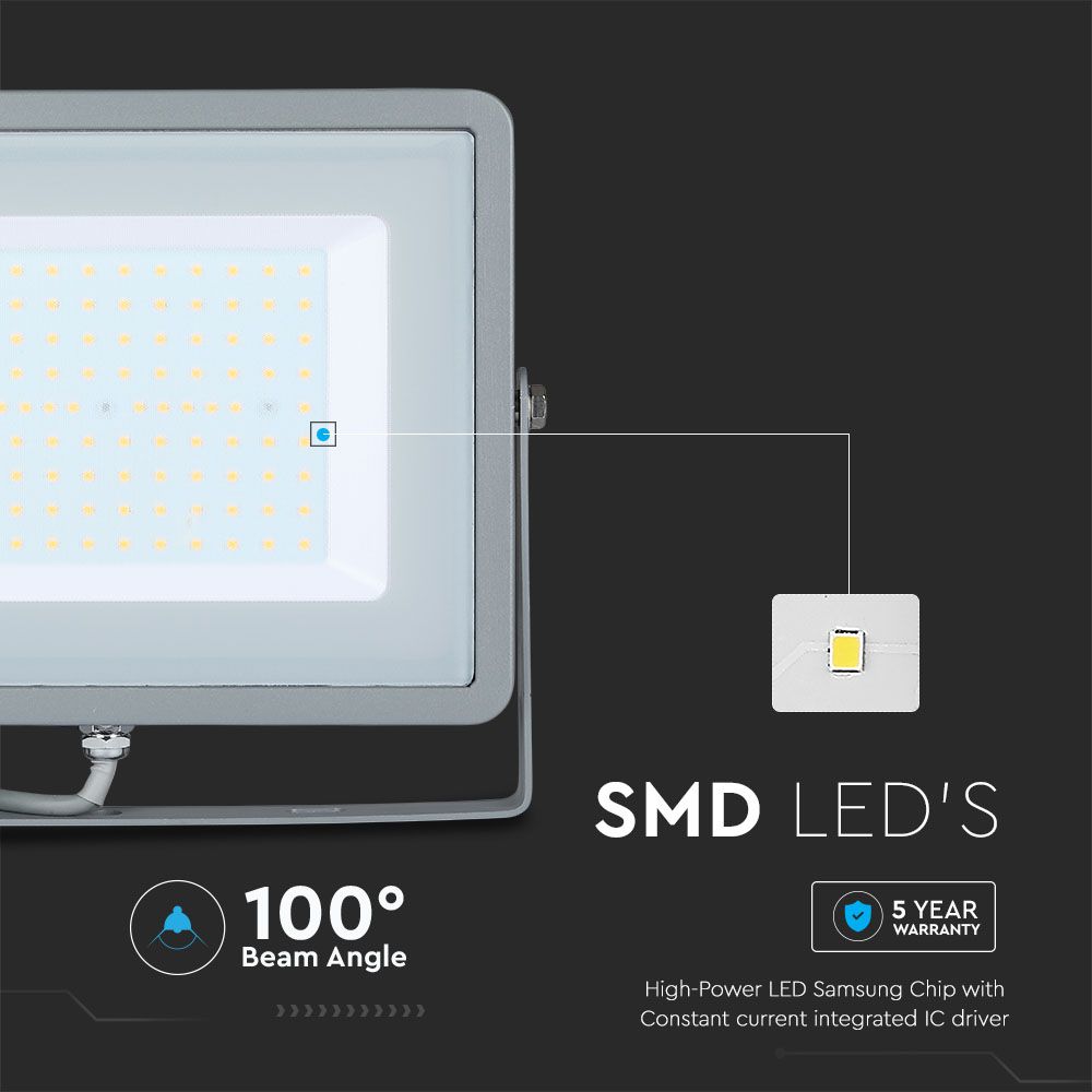 100W Naświetlacz LED SMD / Chip SAMSUNG / Barwa:4000K / Obudowa: Szara