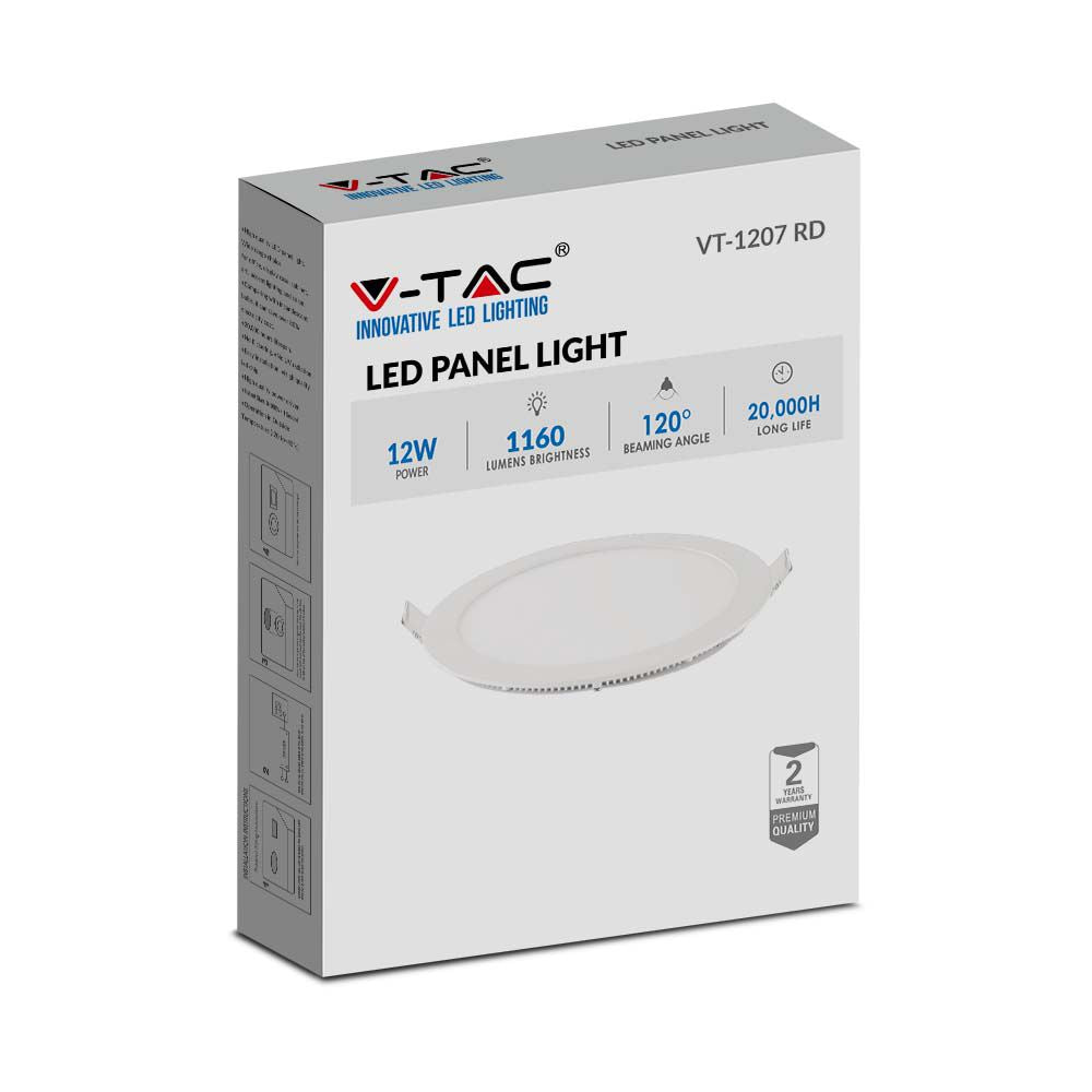 12W Panel LED / Barwa:6400K / Okrągła